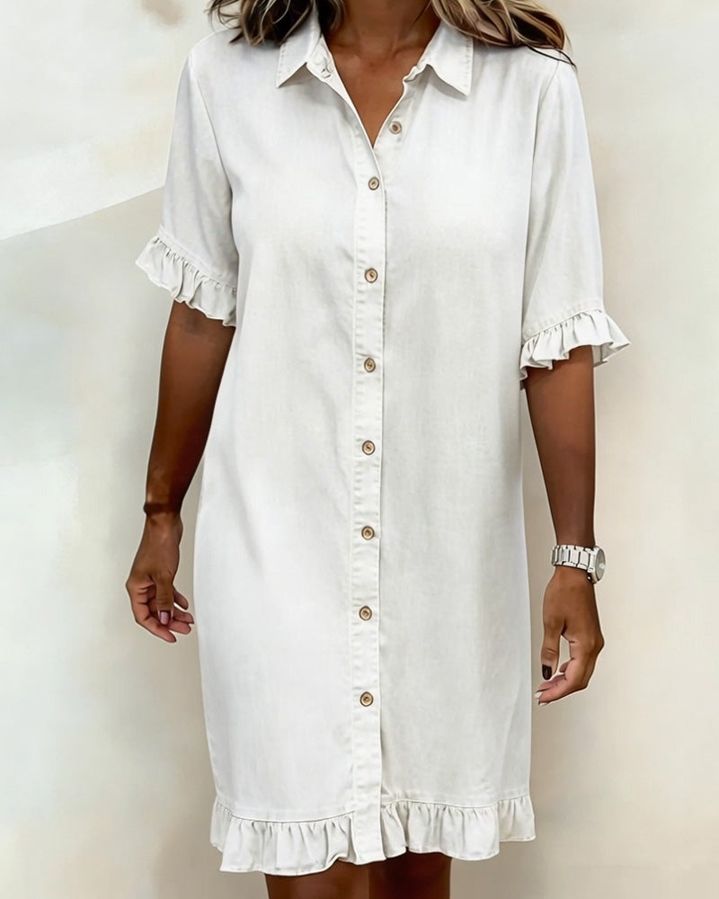 Elara™ Denim Jurk met Elegante Tailleplooien