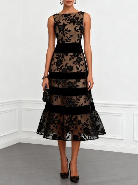 Seraphina™ Noir Elegance Midi Fluwelen Avondjurk