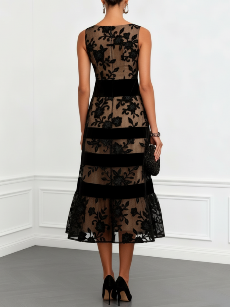 Seraphina™ Noir Elegance Midi Fluwelen Avondjurk