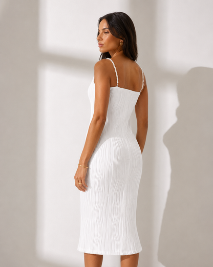 Seraphina™ Ivory Grace Elegante Textuurjurk met Parelbandjes
