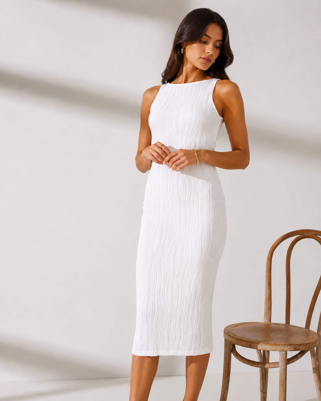 Seraphina™ Ivory Grace Elegante Textuurjurk met Parelbandjes