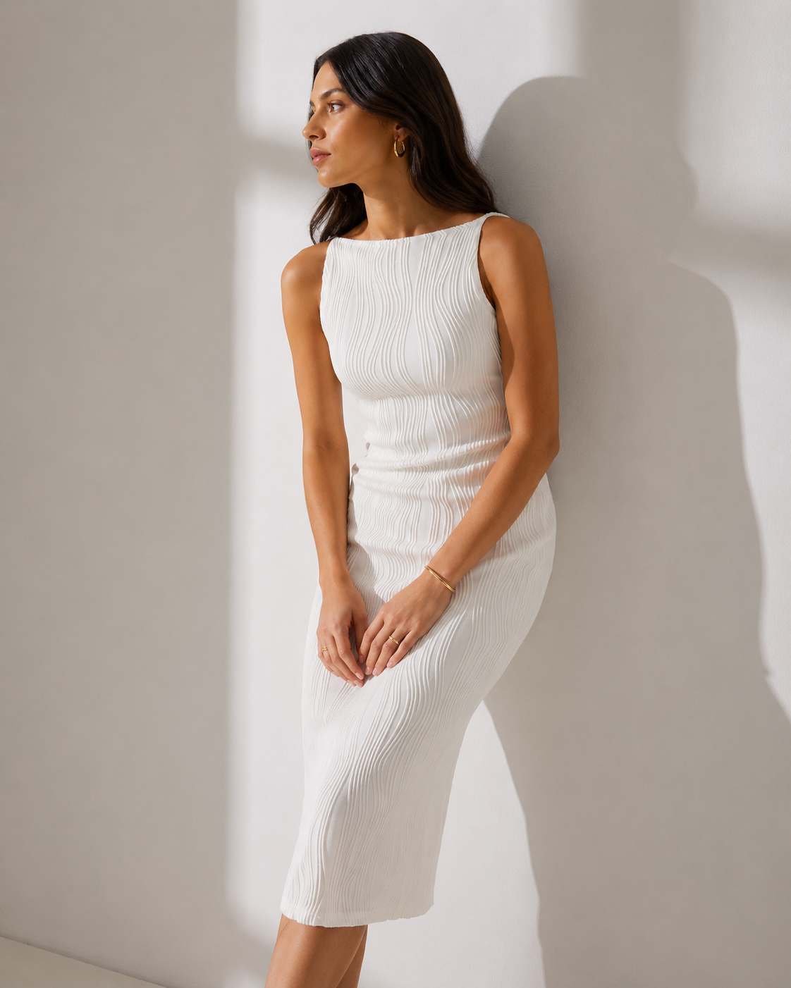 Seraphina™ Ivory Grace Elegante Textuurjurk met Parelbandjes