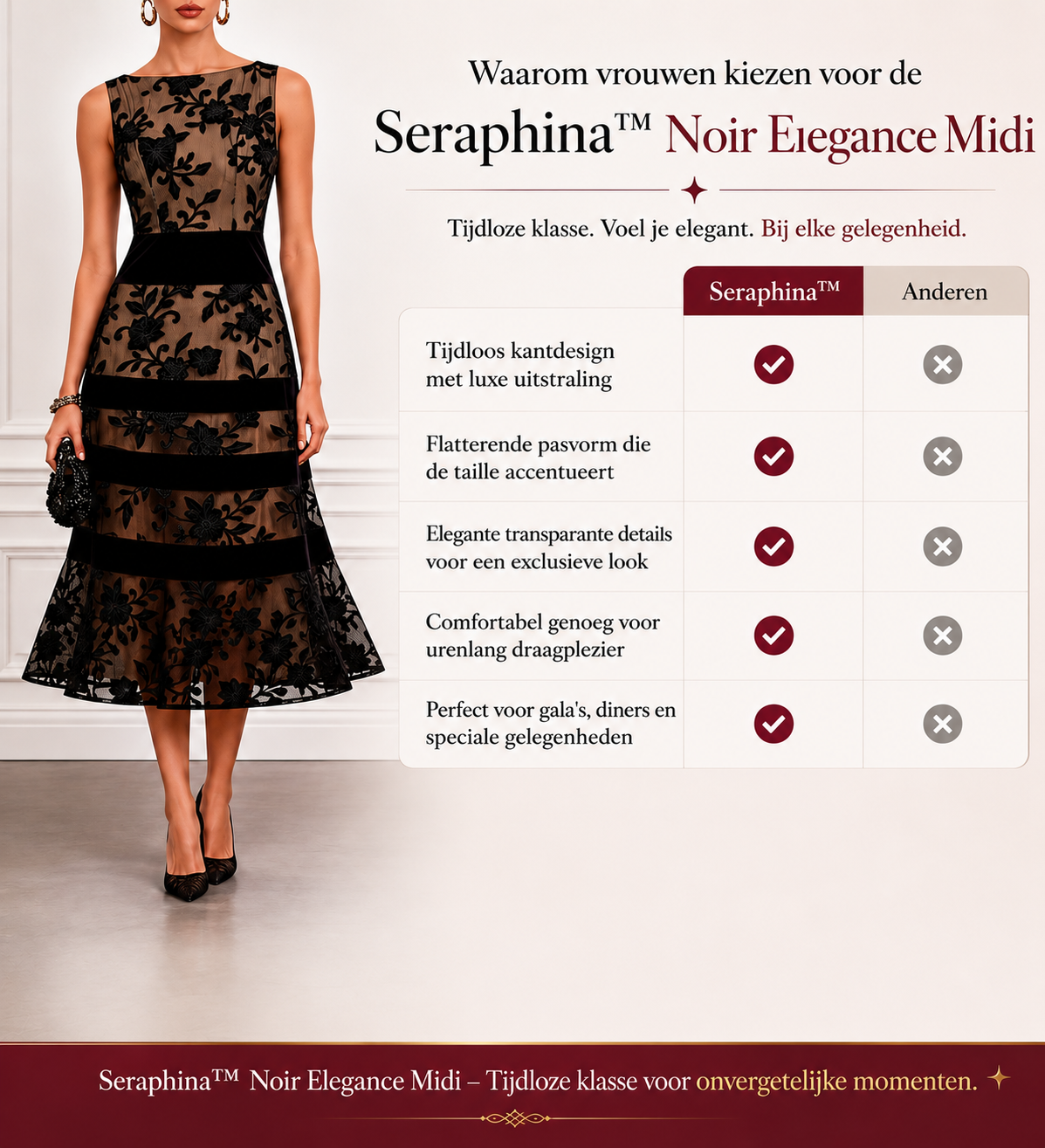 Seraphina™ Noir Elegance Midi Fluwelen Avondjurk