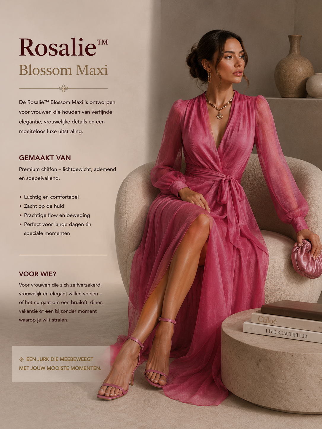 Rosalie™ Blossom Maxi Elegante Jurk met Lange Mouwen