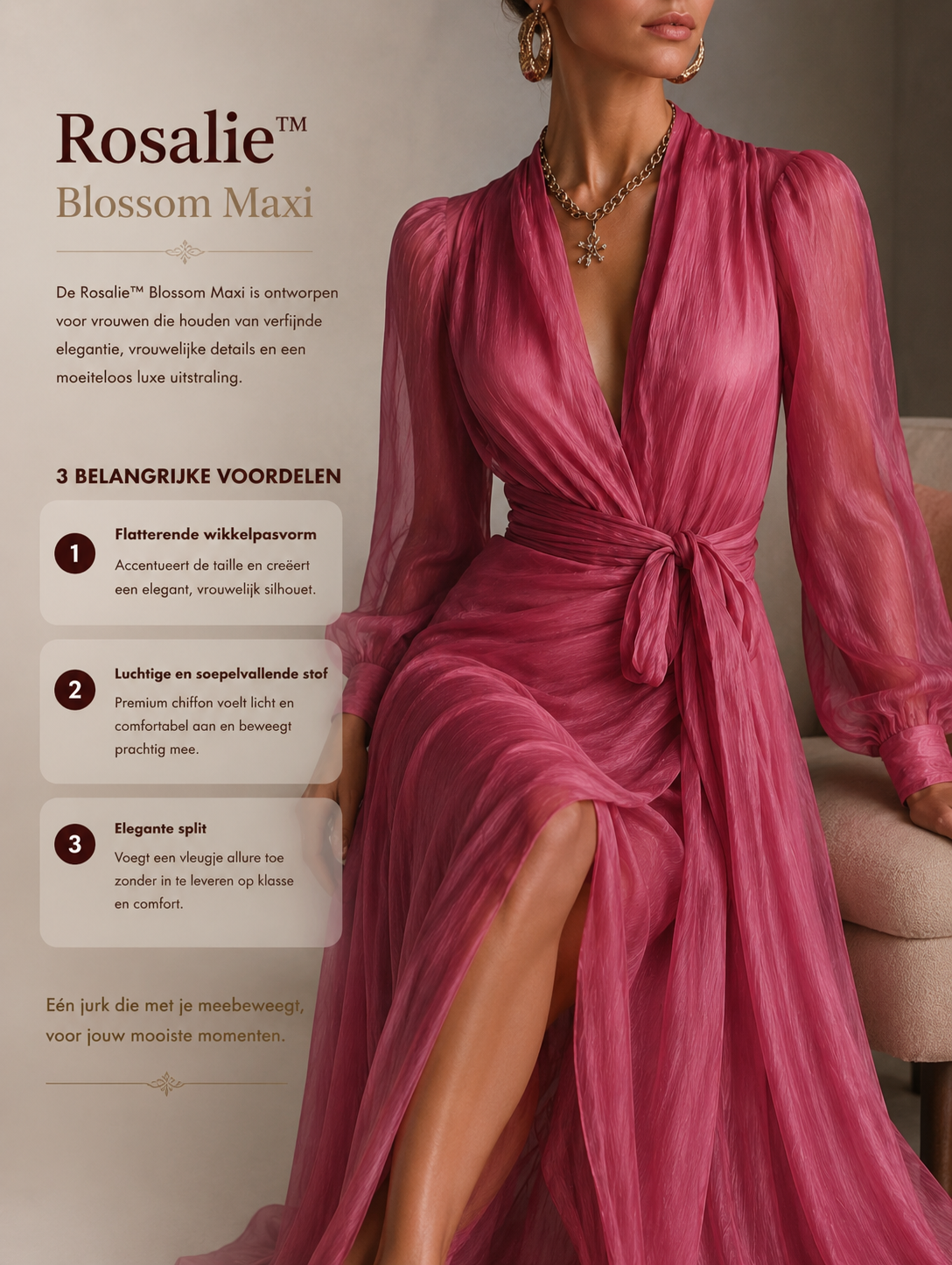 Rosalie™ Blossom Maxi Elegante Jurk met Lange Mouwen
