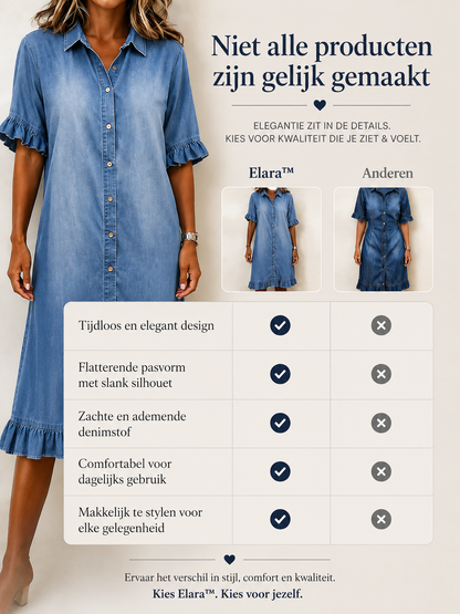 Elara™ Denim Jurk met Elegante Tailleplooien