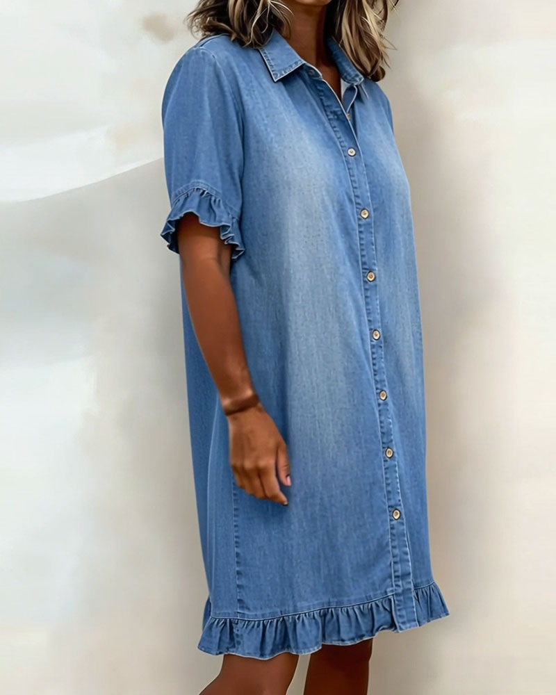 Elara™ Denim Jurk met Elegante Tailleplooien